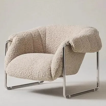 Simple Modern Sherpa Accent Chair with Arms Image - 4