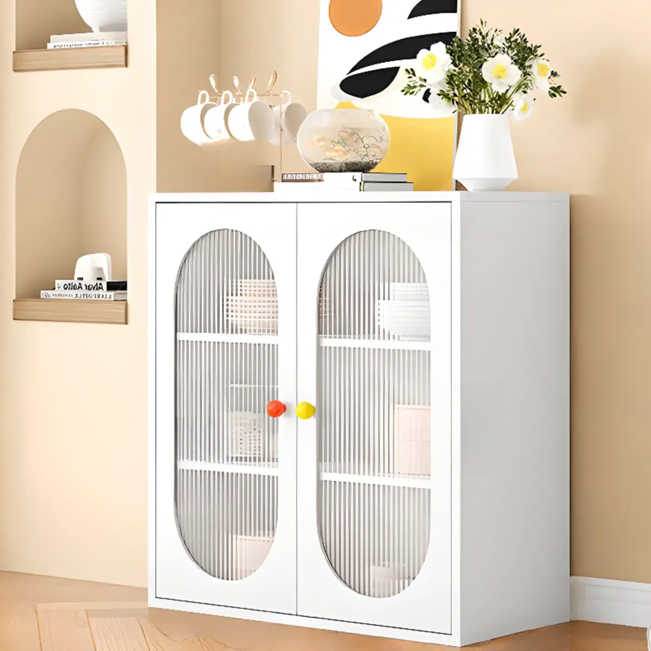 Modern Minimalist Metal Sideboard with Narrow Countertop Image - 8