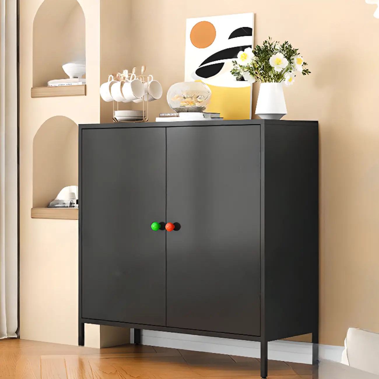 Modern Minimalist Metal Sideboard with Narrow Countertop Image - 9 | homeyfad