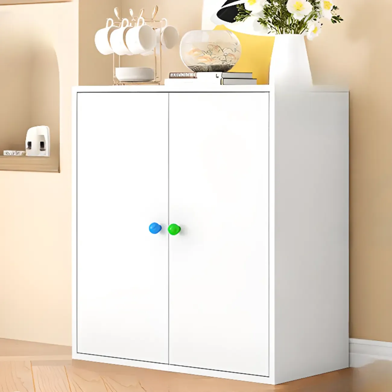 Modern Minimalist Metal Sideboard with Narrow Countertop Image - 14