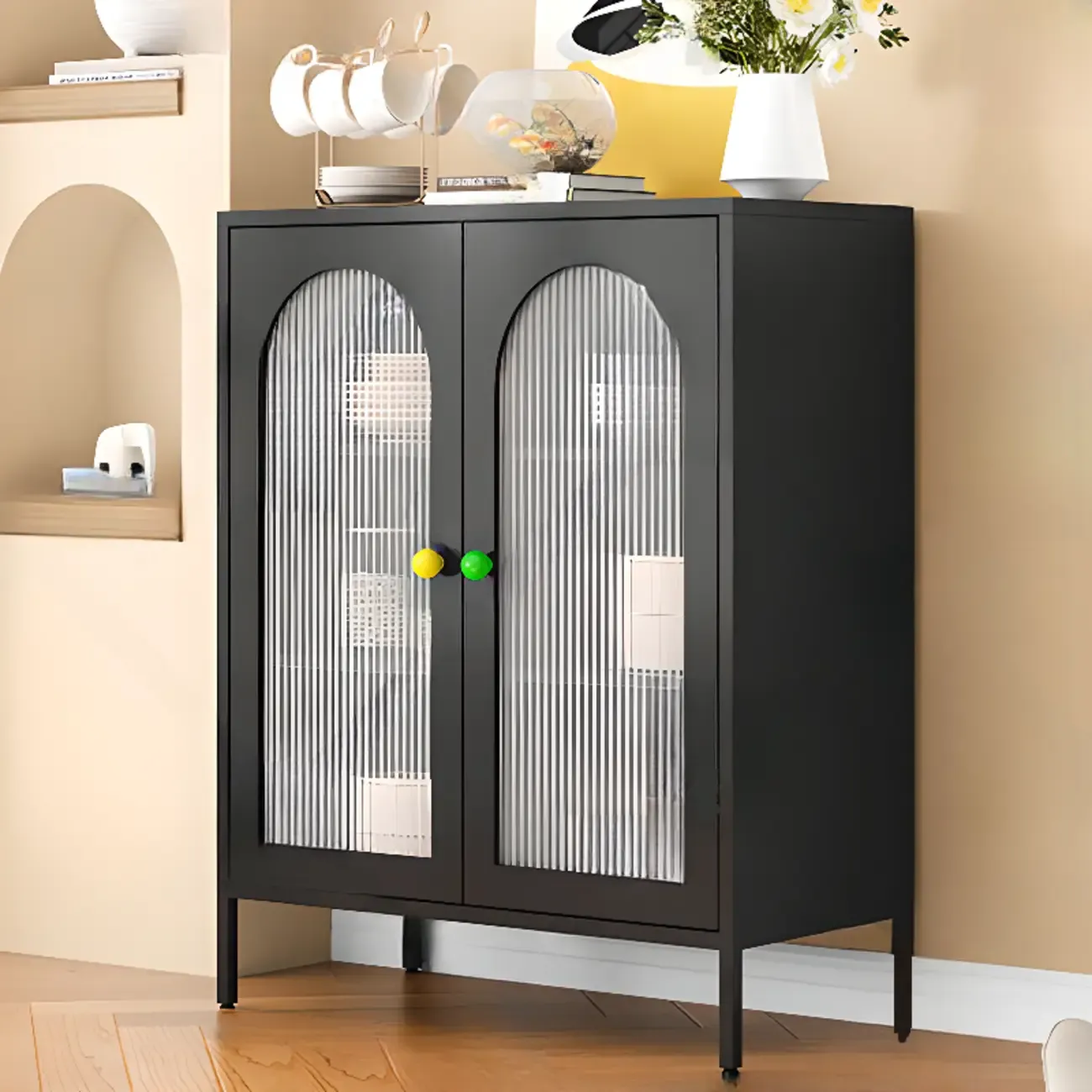 Modern Minimalist Metal Sideboard with Narrow Countertop Image - 18