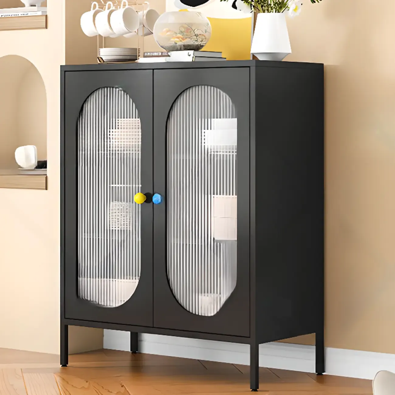 Modern Minimalist Metal Sideboard with Narrow Countertop Image - 19