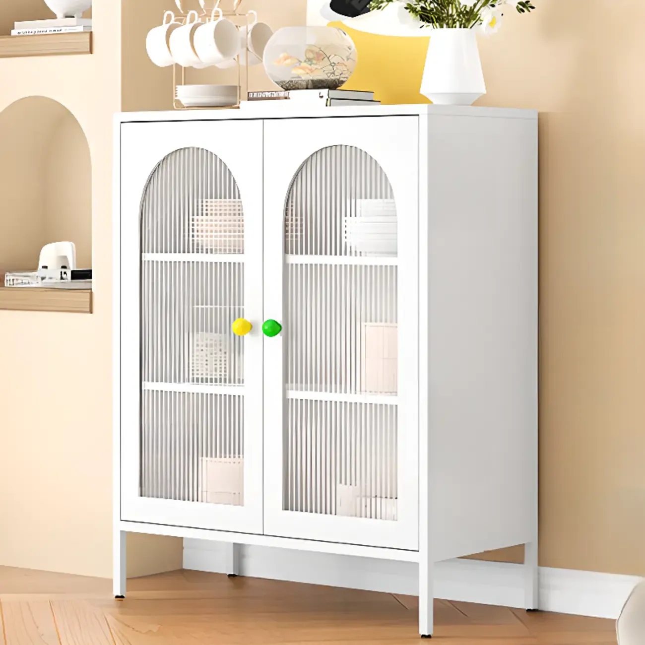 Modern Minimalist Metal Sideboard with Narrow Countertop Image - 20