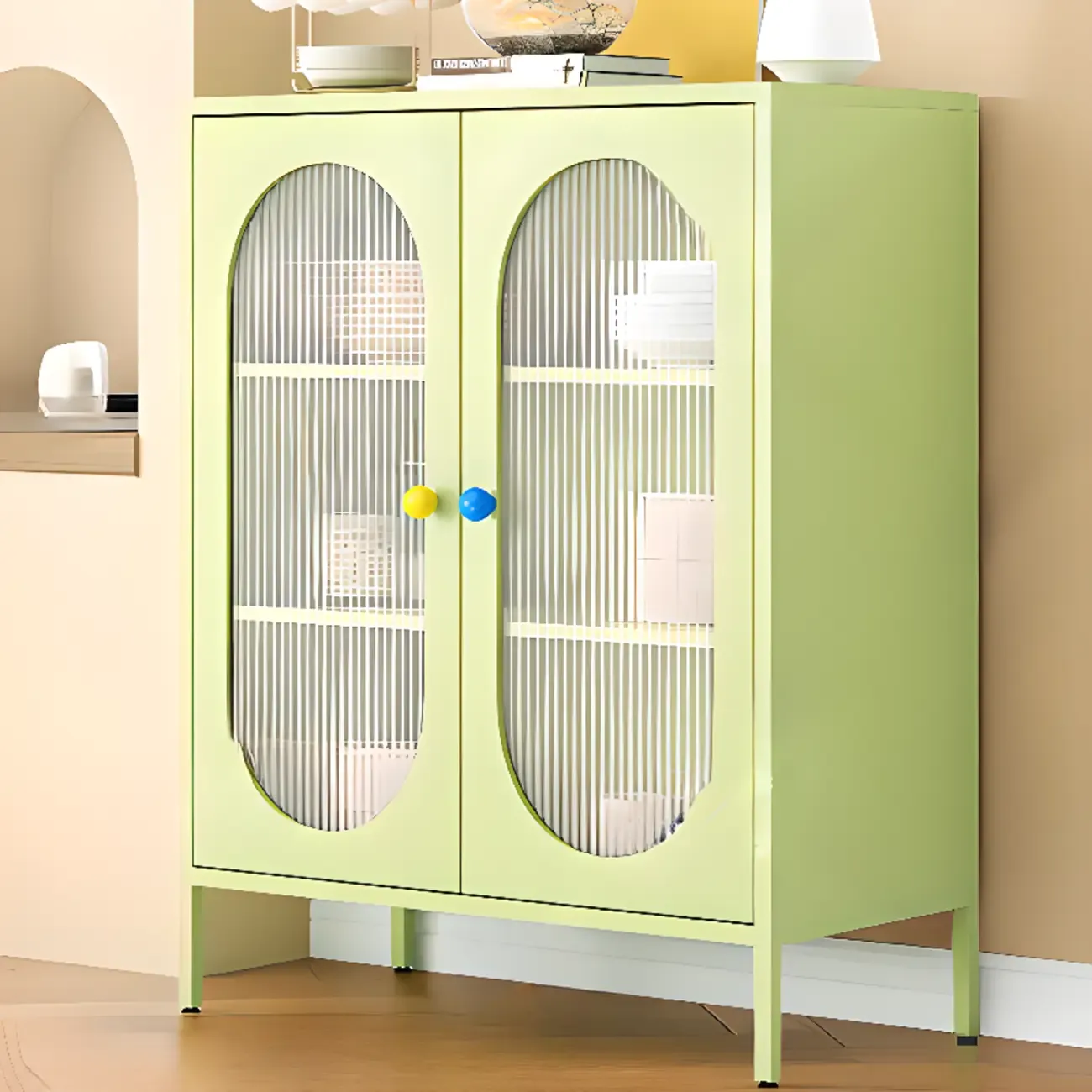 Modern Minimalist Metal Sideboard with Narrow Countertop Image - 21