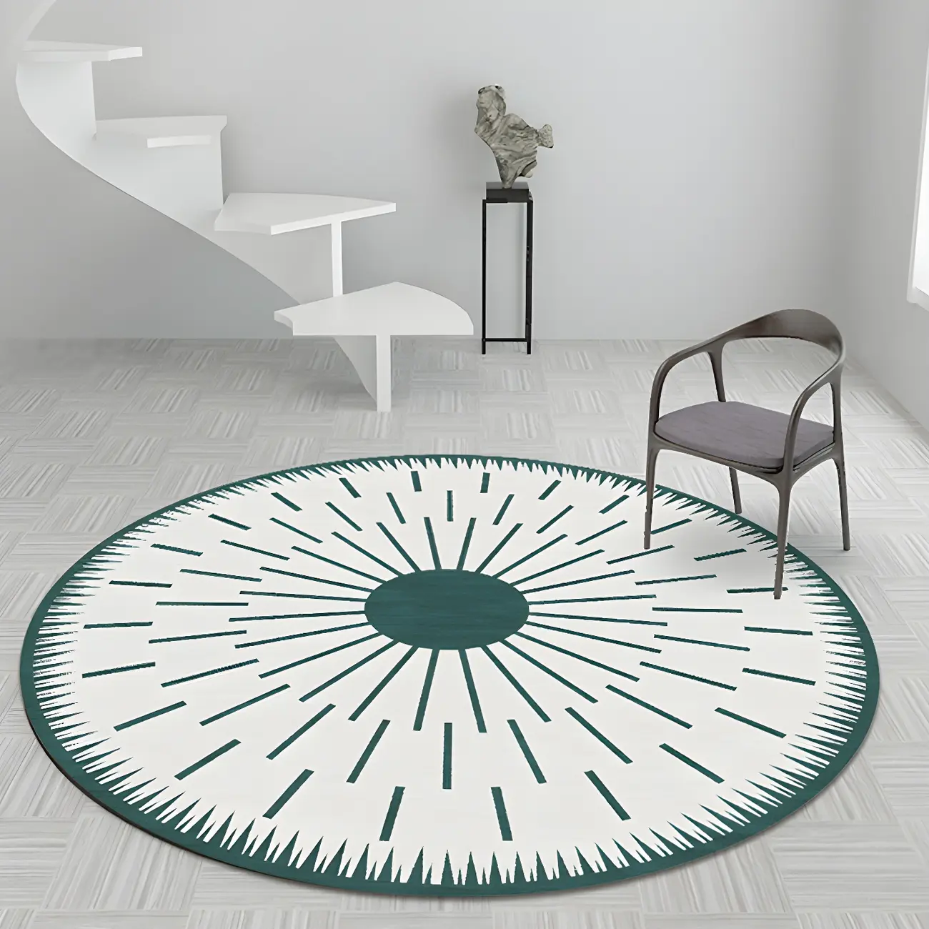Bedroom Green/Grey Polyester Starburst Round Area Rug Image - 1 | homeyfad
