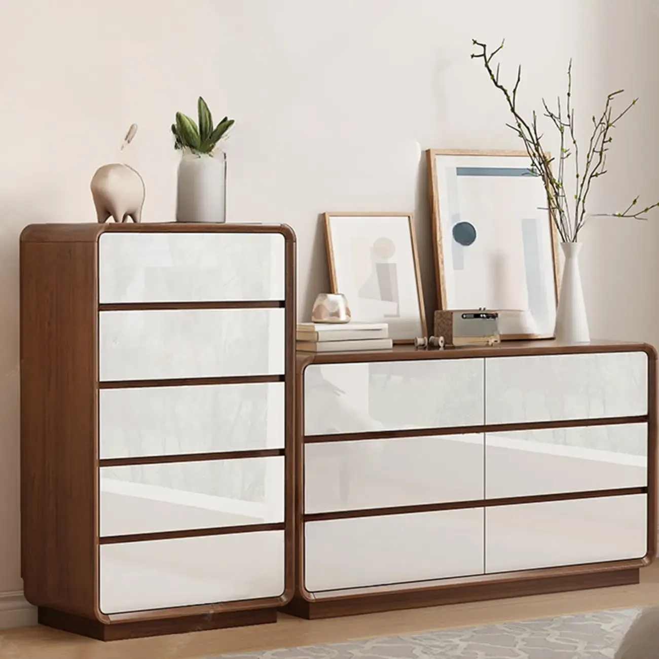 Multi-Drawer Modern Wooden Horizonal Double Dresser Image - 1