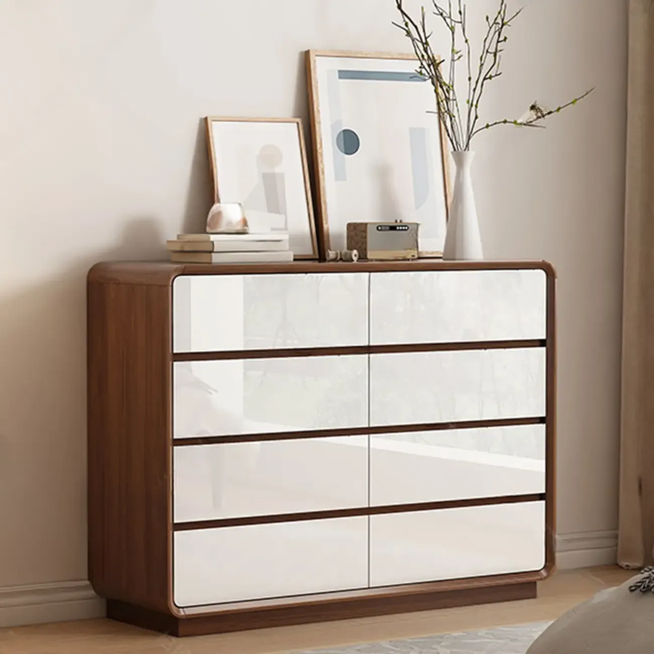 Multi-Drawer Modern Wooden Horizonal Double Dresser Image - 3
