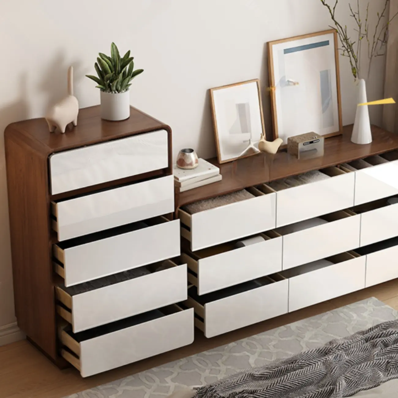 Multi-Drawer Modern Wooden Horizonal Double Dresser Image - 4 | homeyfad