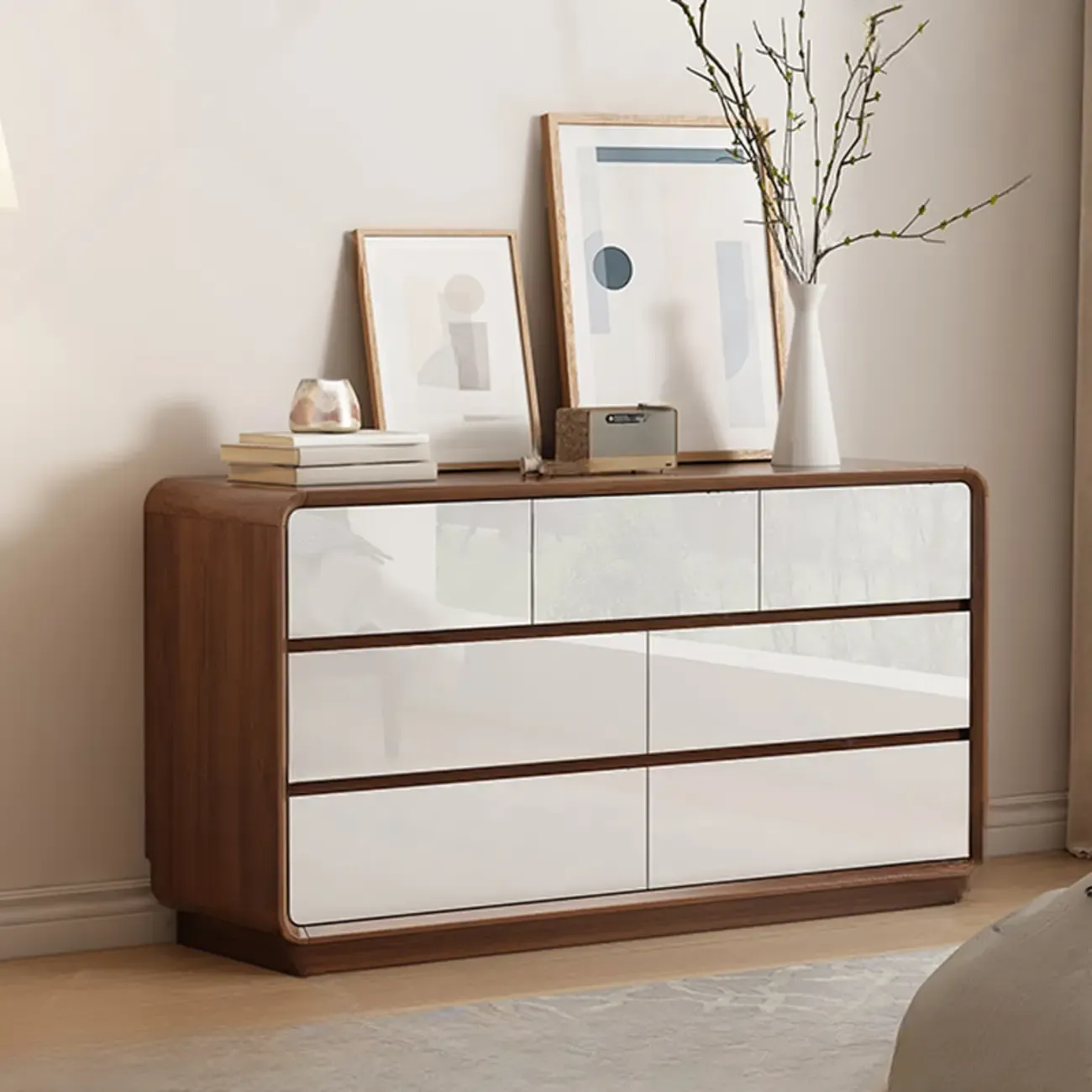 Multi-Drawer Modern Wooden Horizonal Double Dresser Image - 5