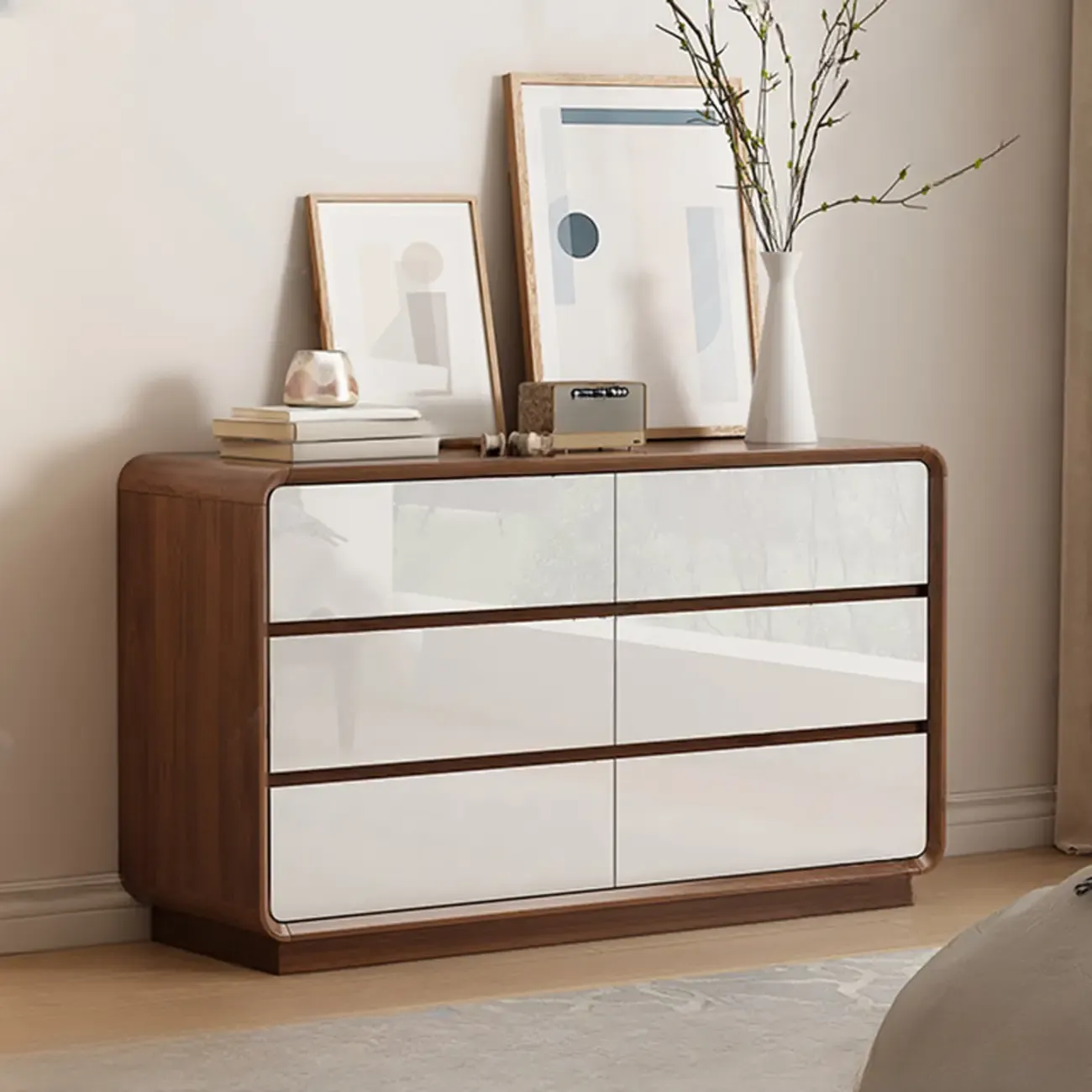 Multi-Drawer Modern Wooden Horizonal Double Dresser Image - 7