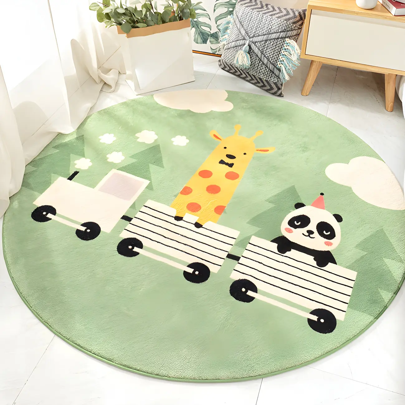 Kids Bedroom Animal Shearling Round Area Rug Image - 1 | homeyfad