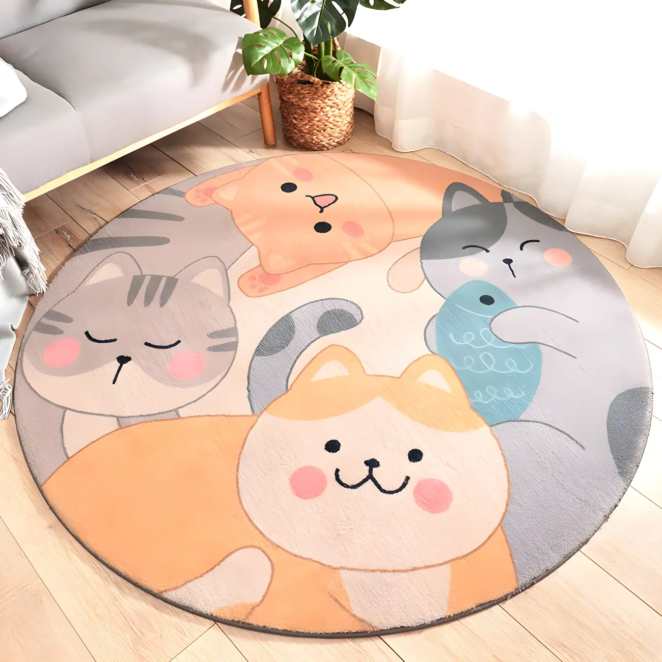 Kids Bedroom Animal Shearling Round Area Rug Image - 2 | homeyfad
