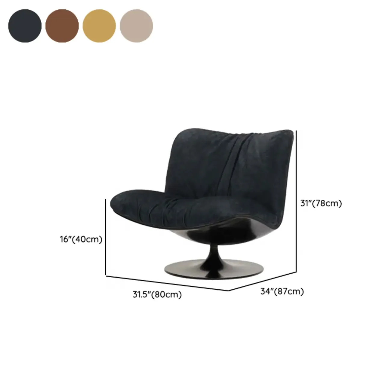Swivel High-Back Tech Cloth Armless Accent Chair #size