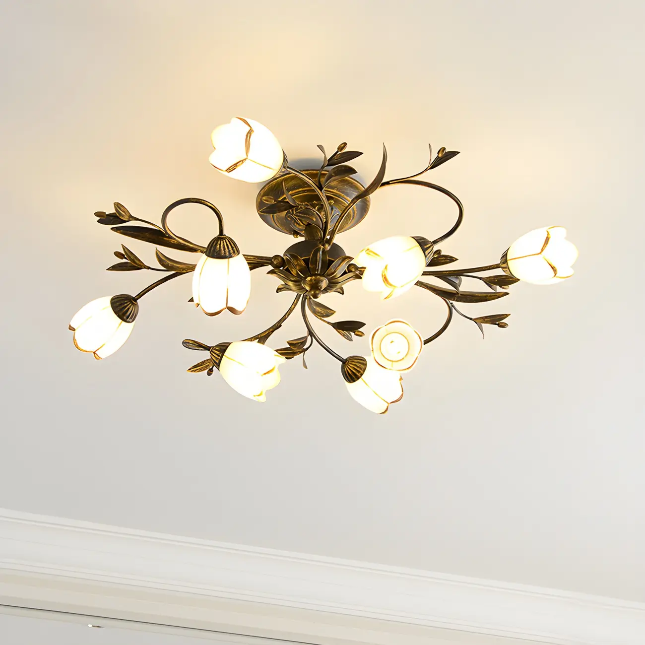 Antique Brass Vintage Floral Semi Flush Ceiling Light Image - 3 | homeyfad