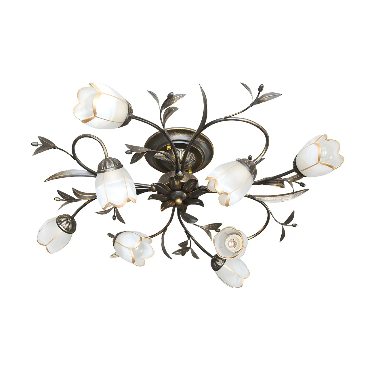 Antique Brass Vintage Floral Semi Flush Ceiling Light Image - 4 | homeyfad