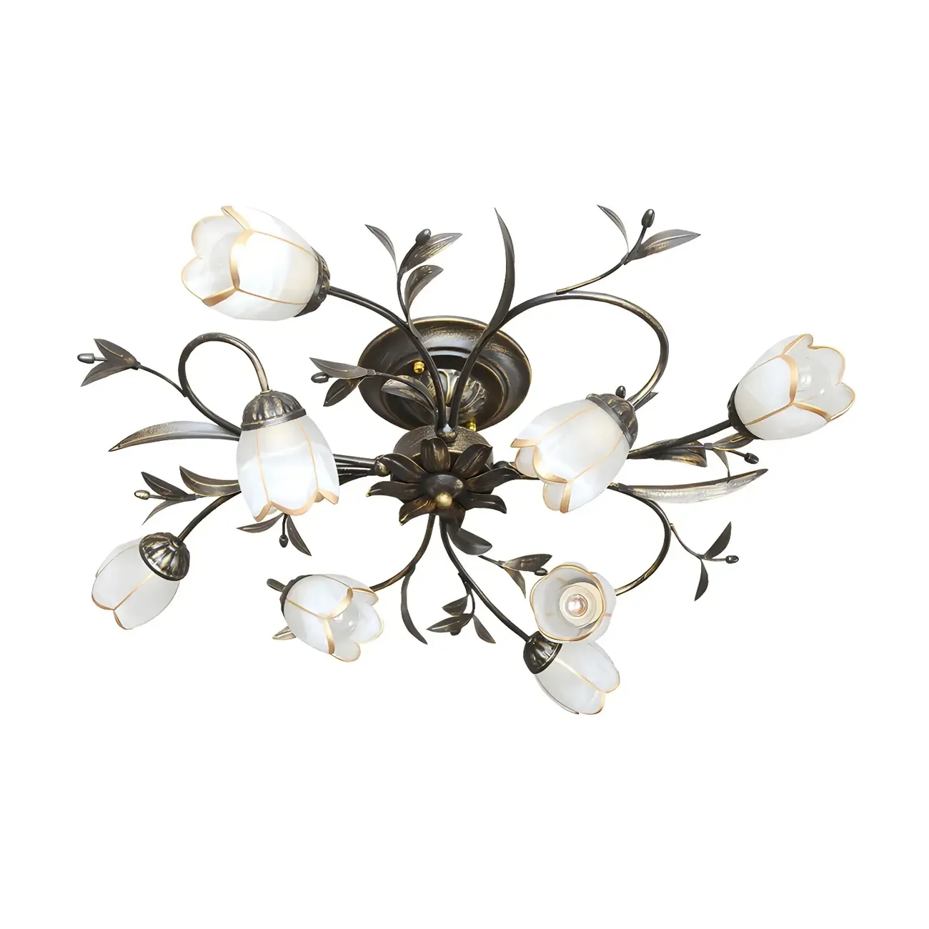 Antique Brass Vintage Floral Semi Flush Ceiling Light Image - 4