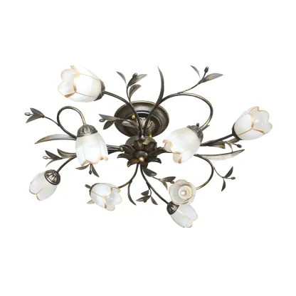 Antique Brass Vintage Floral Semi Flush Ceiling Light Image - 4