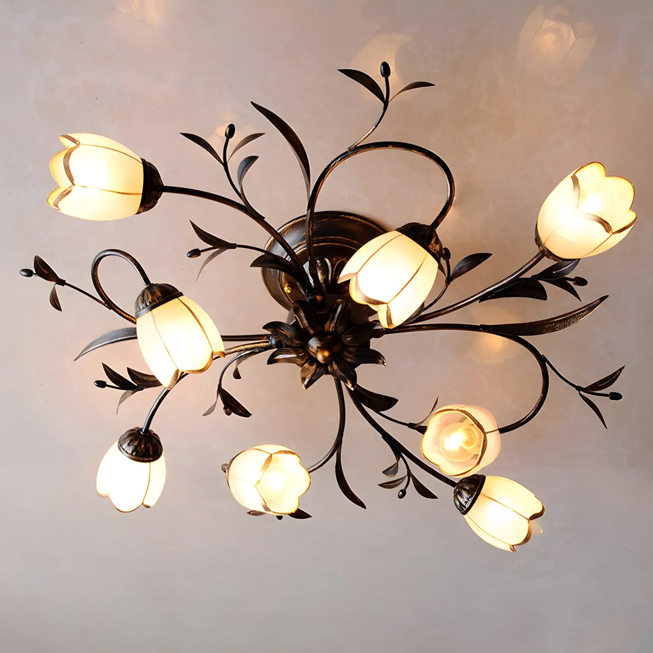 Antique Brass Vintage Floral Semi Flush Ceiling Light Image - 6 | homeyfad