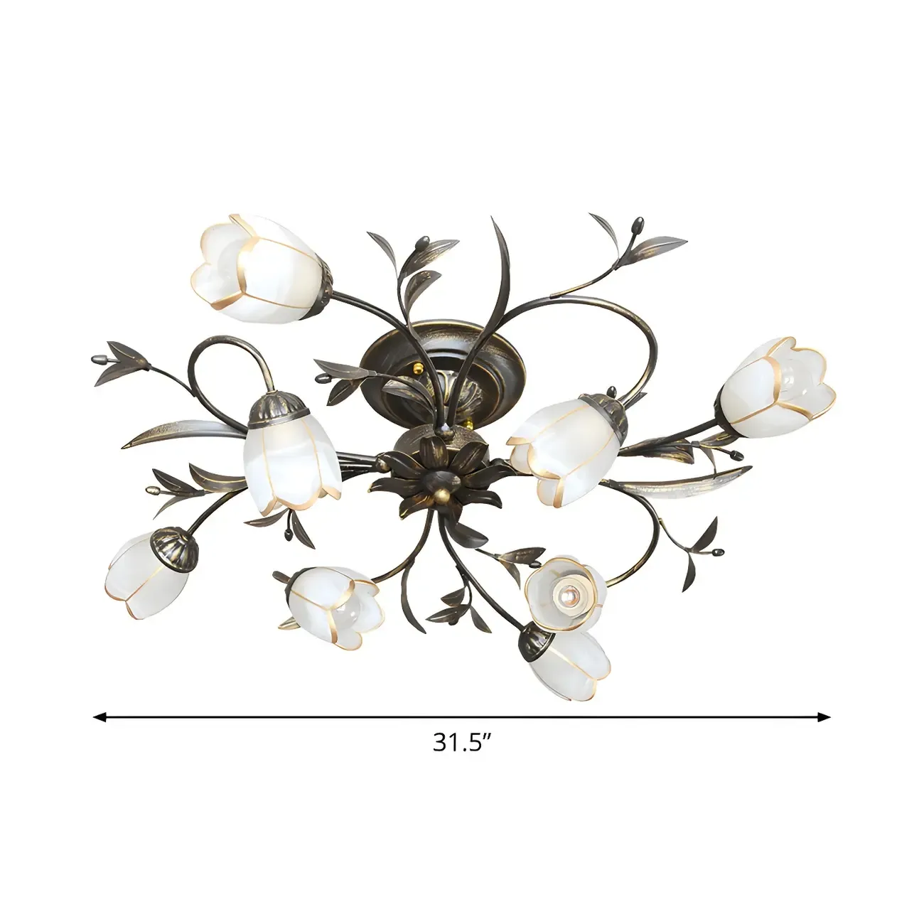 Antique Brass Vintage Floral Semi Flush Ceiling Light Image - 10