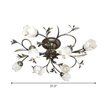 Antique Brass Vintage Floral Semi Flush Ceiling Light Image - 10