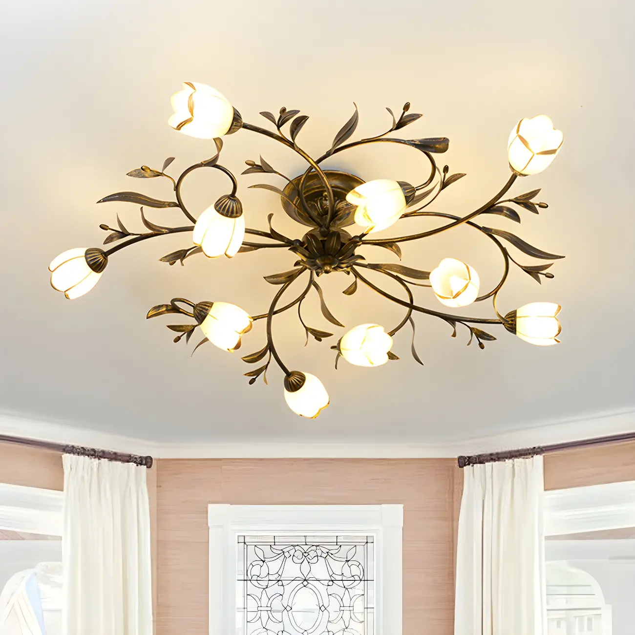 Antique Brass Vintage Floral Semi Flush Ceiling Light Image - 1 | homeyfad