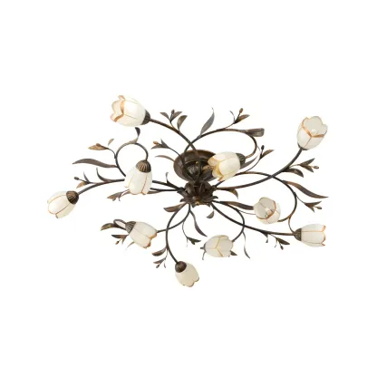 Antique Brass Vintage Floral Semi Flush Ceiling Light Image - 16