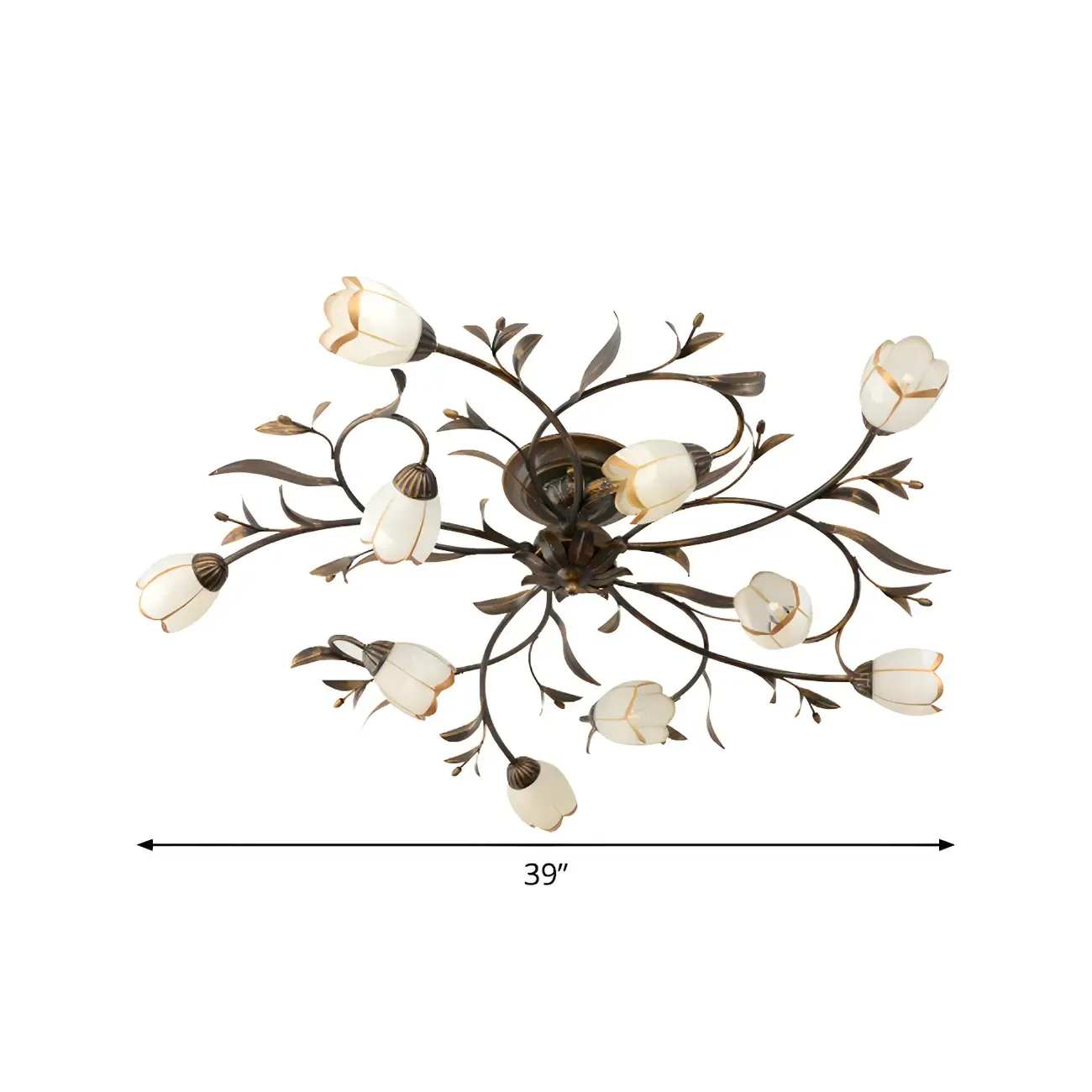 Antique Brass Vintage Floral Semi Flush Ceiling Light Image - 12