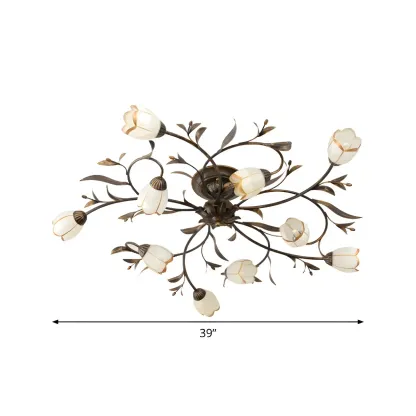Antique Brass Vintage Floral Semi Flush Ceiling Light Image - 12