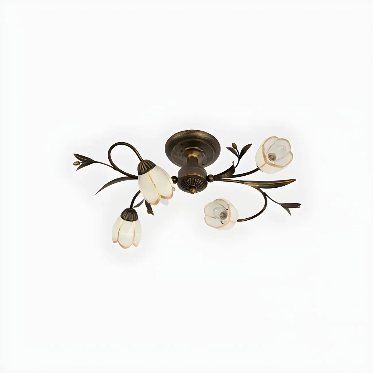 Antique Brass Vintage Floral Semi Flush Ceiling Light Image - 15