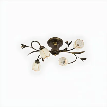Antique Brass Vintage Floral Semi Flush Ceiling Light Image - 15