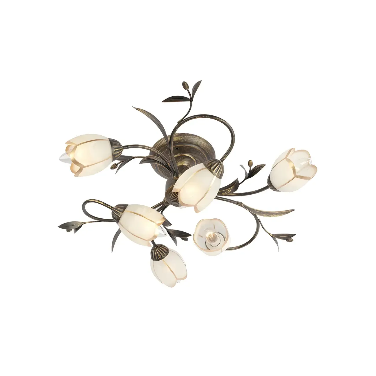 Antique Brass Vintage Floral Semi Flush Ceiling Light Image - 5