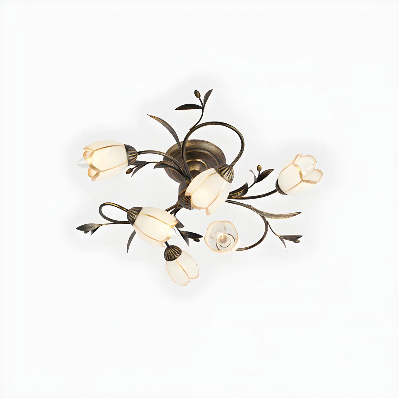 Antique Brass Vintage Floral Semi Flush Ceiling Light Image - 17 | homeyfad