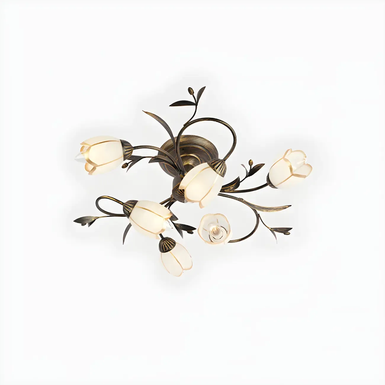Antique Brass Vintage Floral Semi Flush Ceiling Light Image - 17