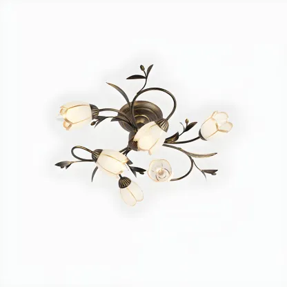 Antique Brass Vintage Floral Semi Flush Ceiling Light Image - 17