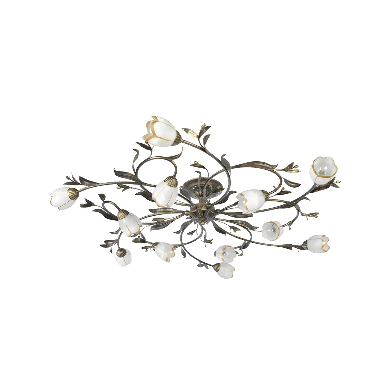Antique Brass Vintage Floral Semi Flush Ceiling Light Image - 18 | homeyfad