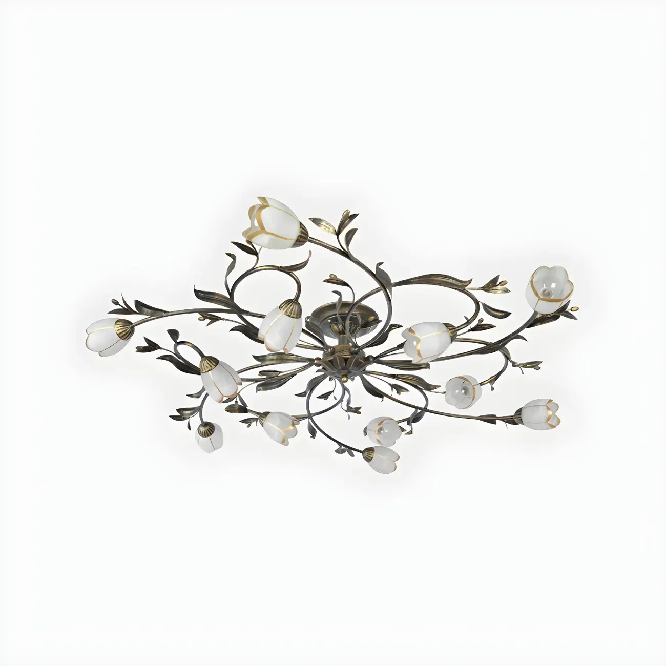 Antique Brass Vintage Floral Semi Flush Ceiling Light Image - 19