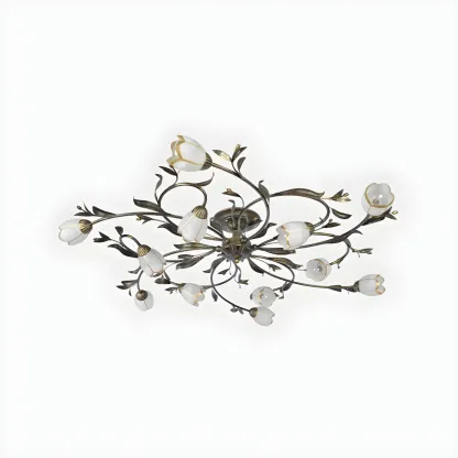 Antique Brass Vintage Floral Semi Flush Ceiling Light Image - 19