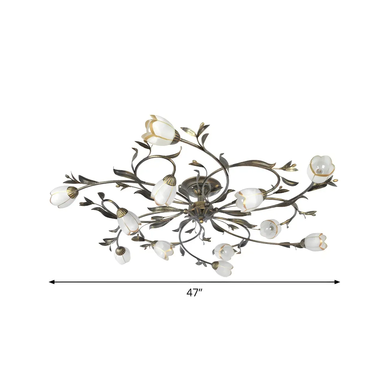 Antique Brass Vintage Floral Semi Flush Ceiling Light Image - 13