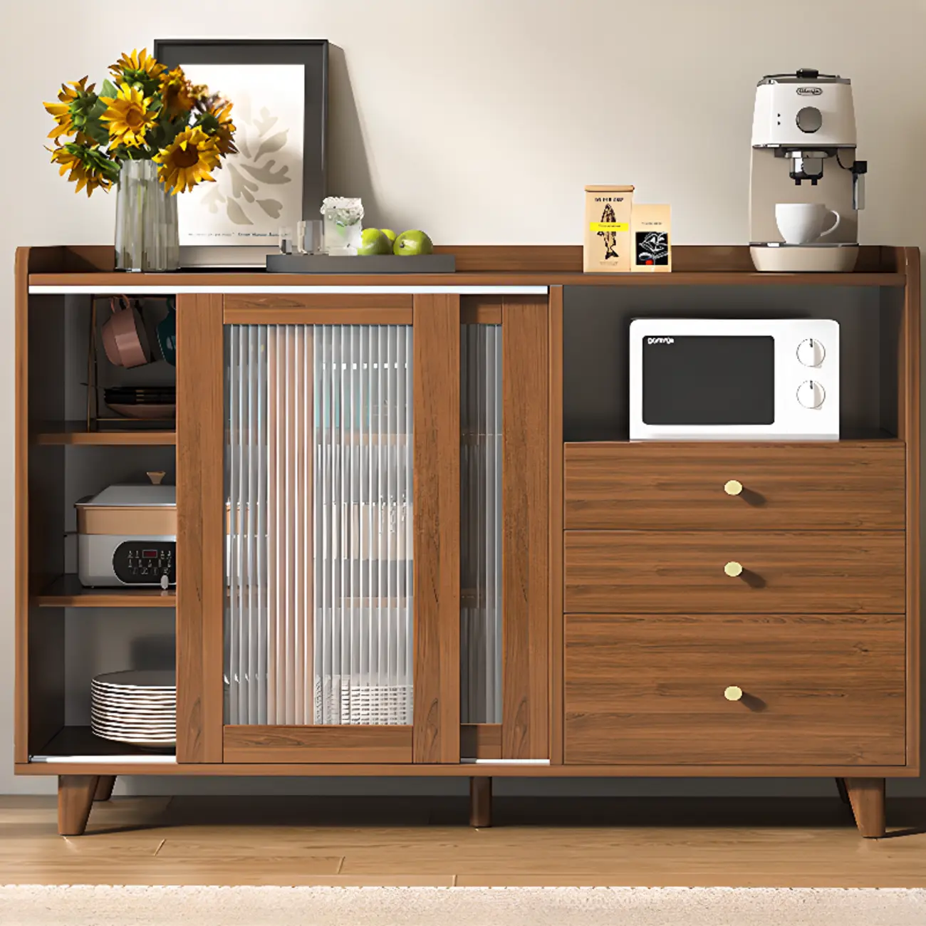 Modern Wood Buffet with Sliding Doors and Drawers Image - 1 | homeyfad