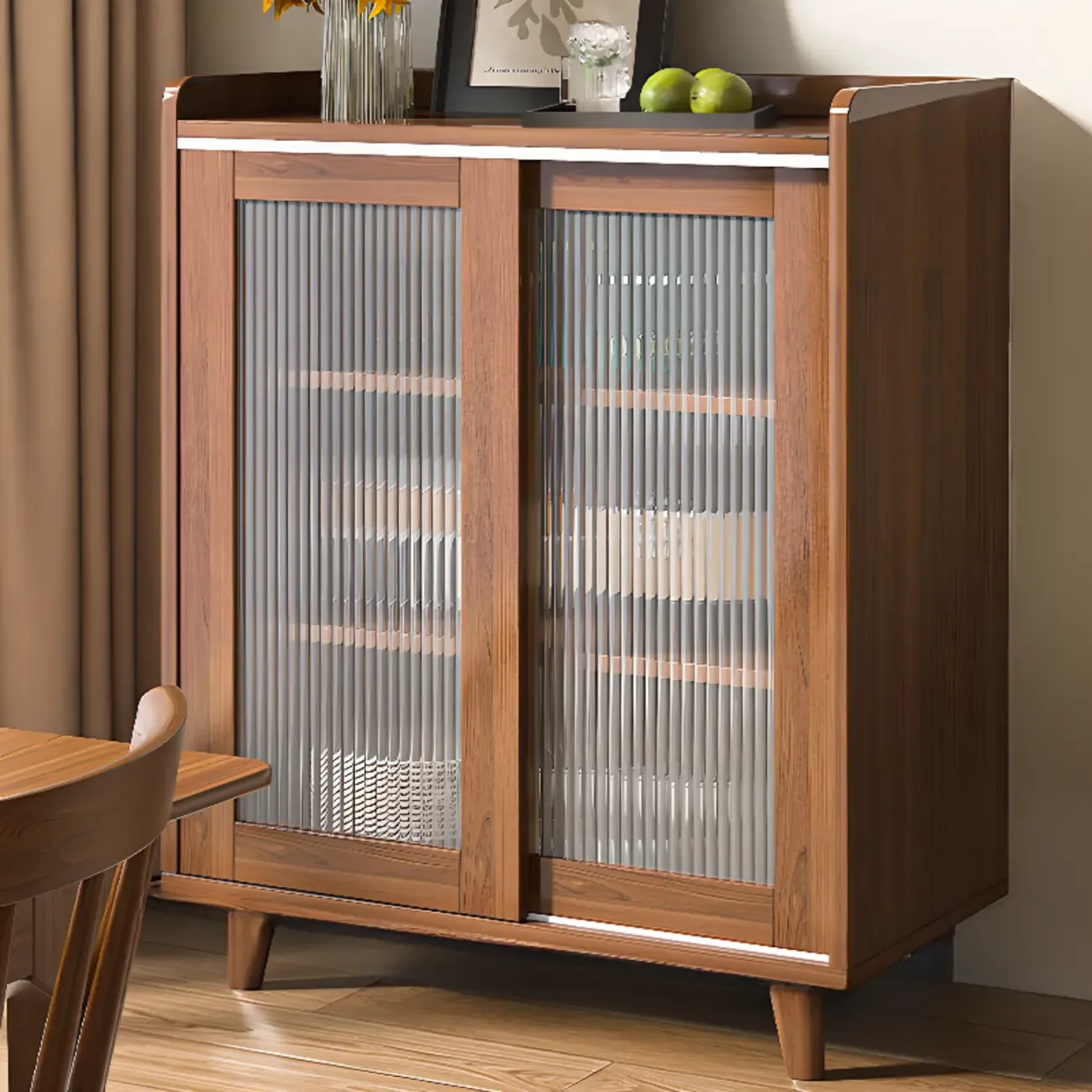 Modern Wood Buffet with Sliding Doors and Drawers Image - 2