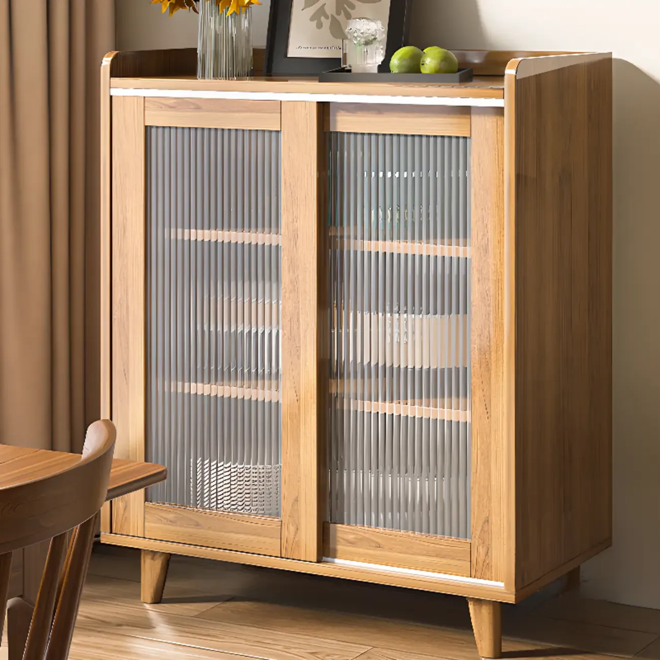 Modern Wood Buffet with Sliding Doors and Drawers Image - 3