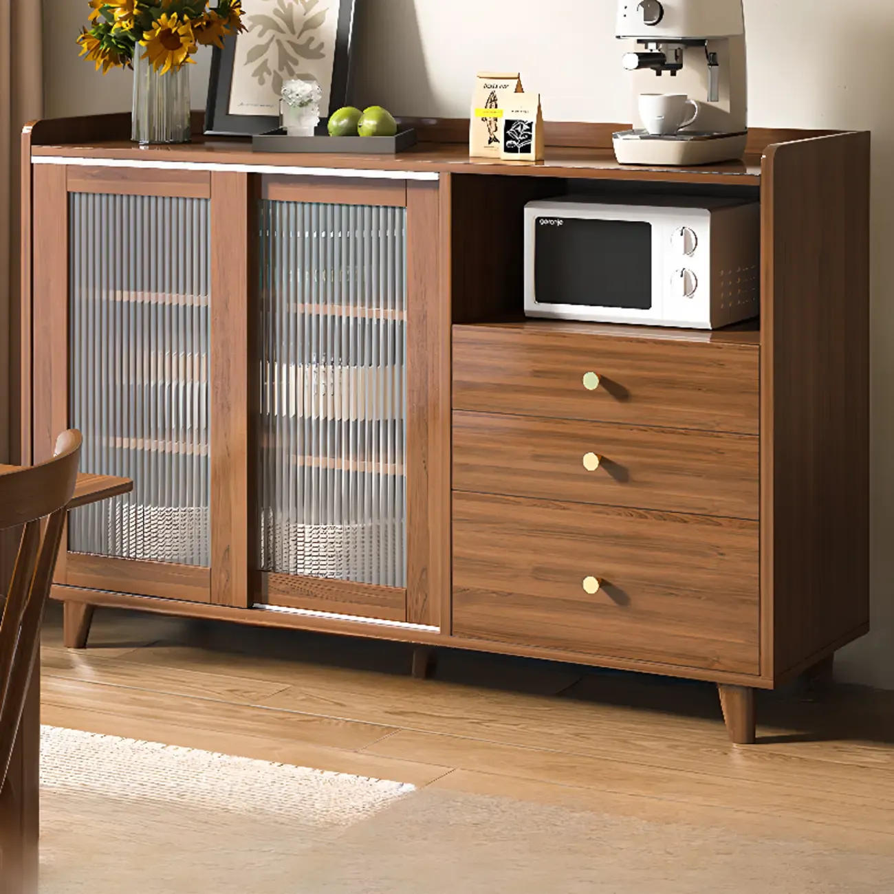 Modern Wood Buffet with Sliding Doors and Drawers Image - 5