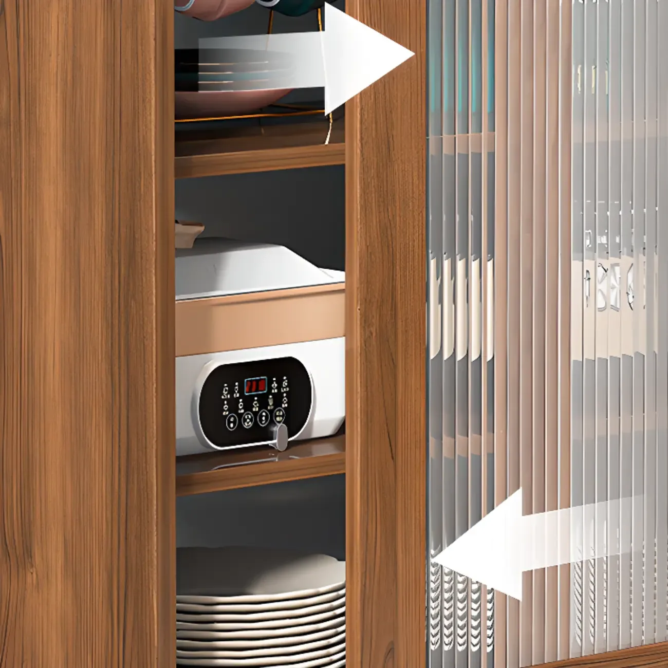 Modern Wood Buffet with Sliding Doors and Drawers Image - 6