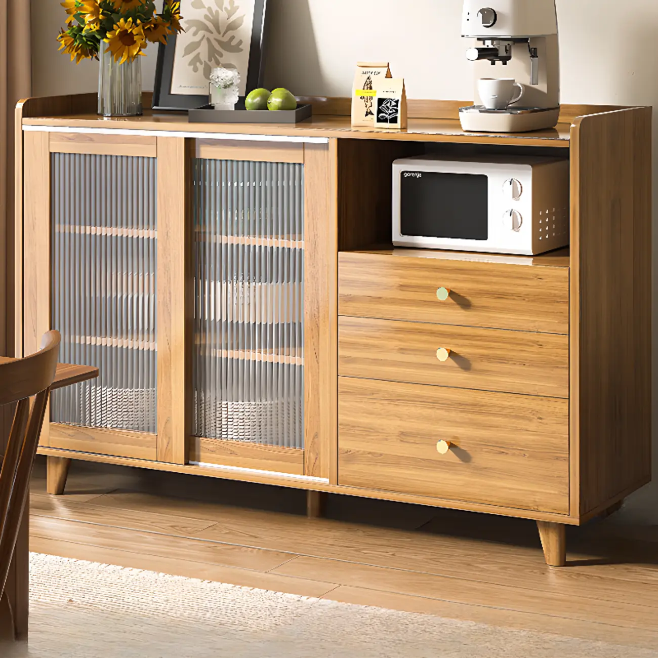 Modern Wood Buffet with Sliding Doors and Drawers Image - 7 | homeyfad