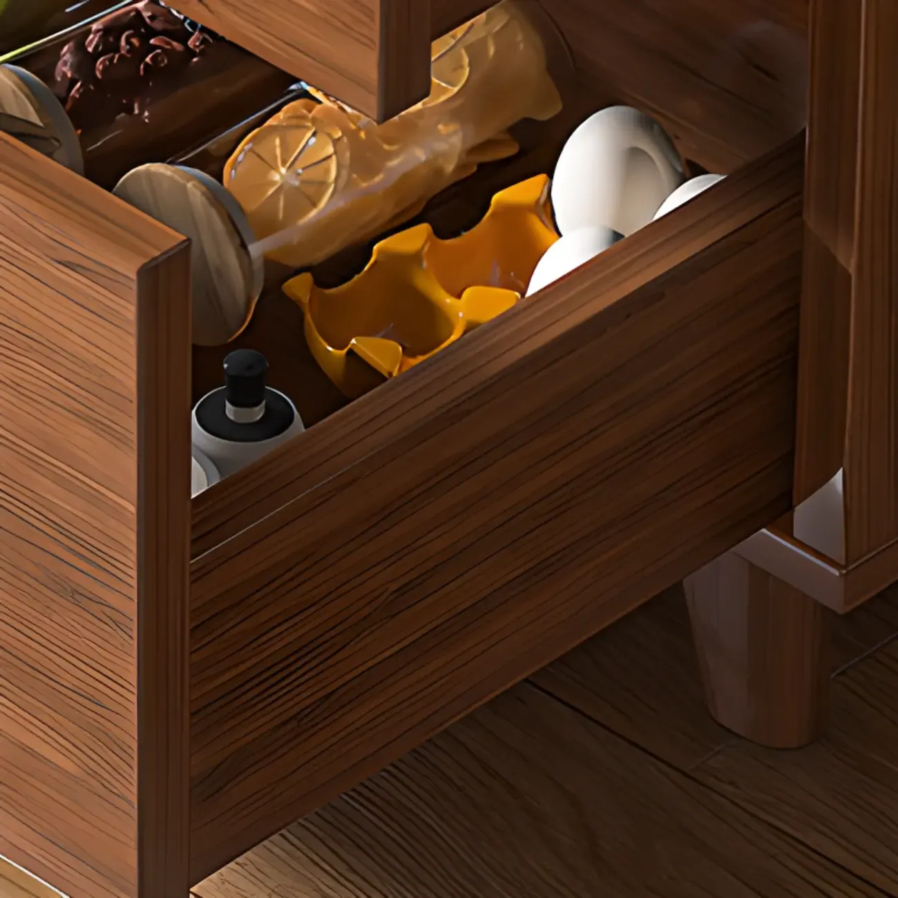 Modern Wood Buffet with Sliding Doors and Drawers Image - 8