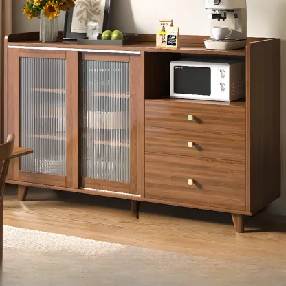 Modern Wood Buffet with Sliding Doors and Drawers Image - 9