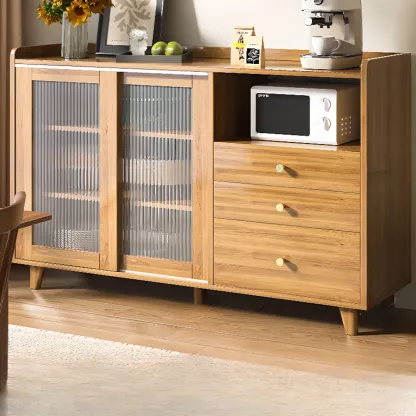 Modern Wood Buffet with Sliding Doors and Drawers Image - 11