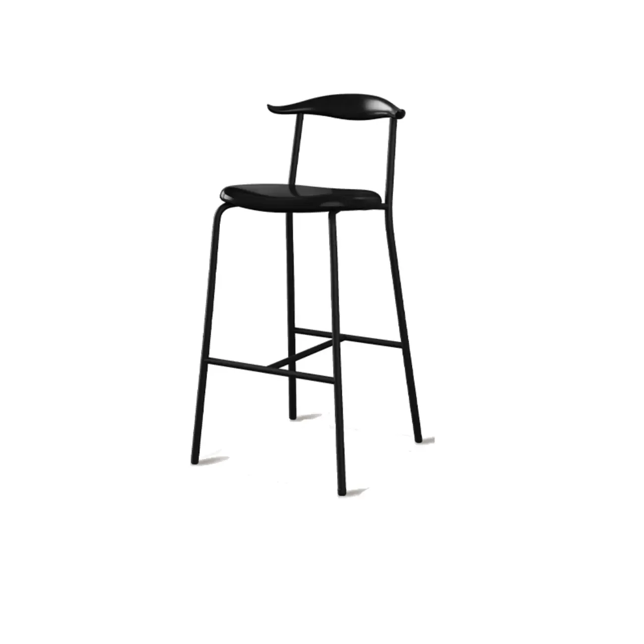 Scandinavian Metal Frame Armless Bar Stools Wood Back Image - 6