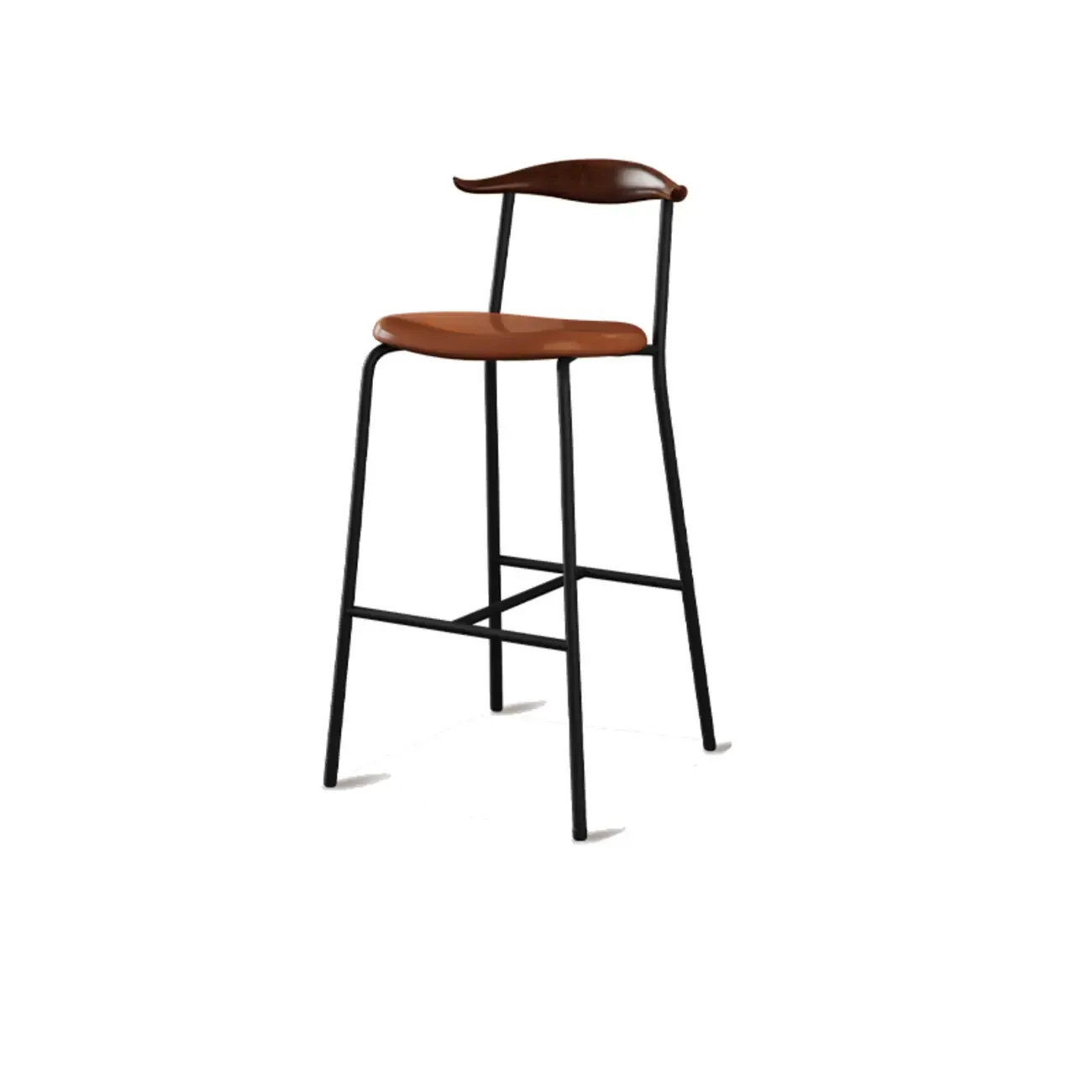 Scandinavian Metal Frame Armless Bar Stools Wood Back Image - 8