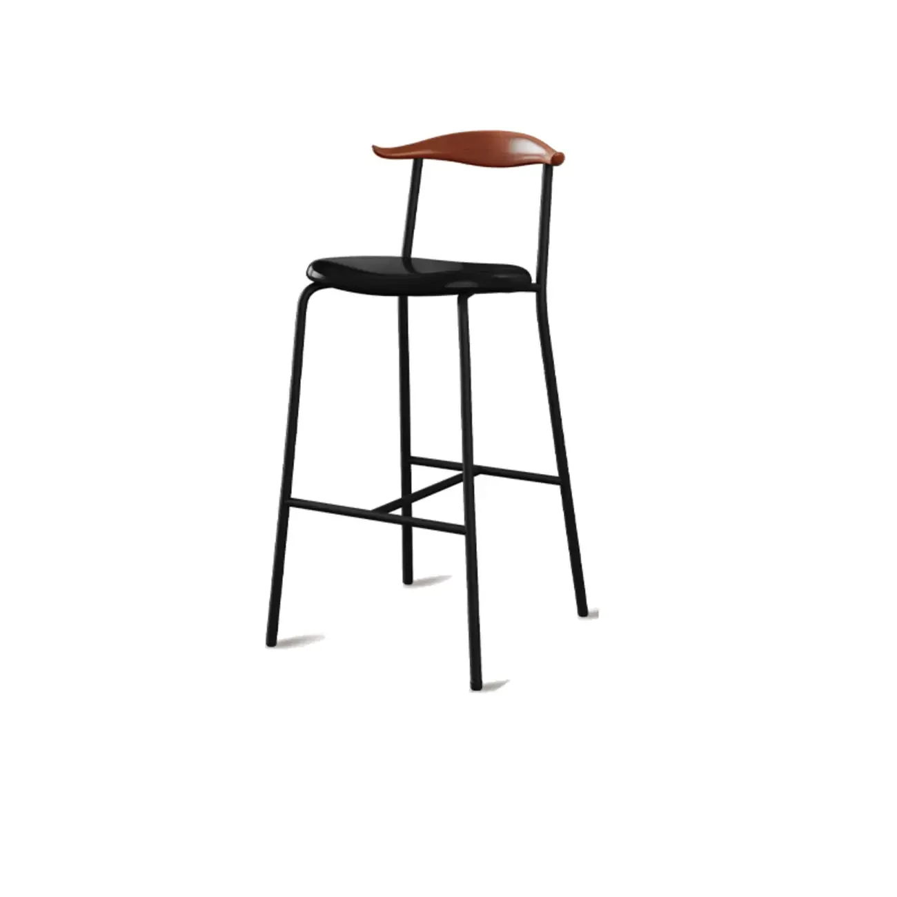 Scandinavian Metal Frame Armless Bar Stools Wood Back Image - 13
